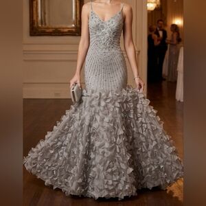 VINTAGE Sue Wong Gray Beaded 100% Silk Wedding/Prom Gown